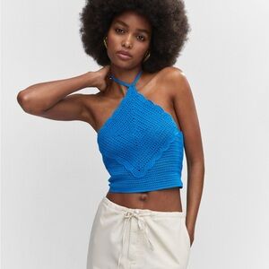 Mango Vibrant Blue Crochet Crop Top